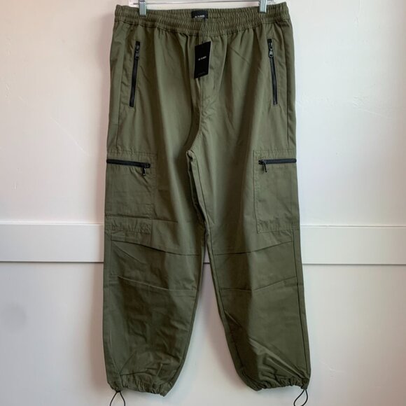 NWT Un_Planned By River Island Green Khaki Zip Pocket Patrol Cargo Pants - Picture 1 of 10
